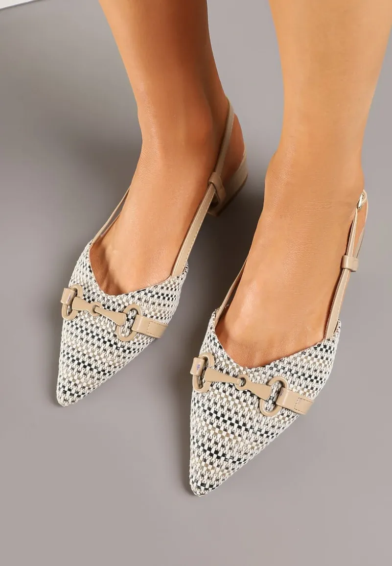 Ciemnobeżowe Sandały Vices Slingback Ozdobione Klamrą i Plecionką Nilasiela