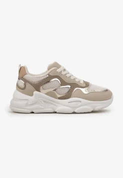 Ciemnobeżowe Sneakersy przed Kostkę na Grubej Podeszwie Lefia