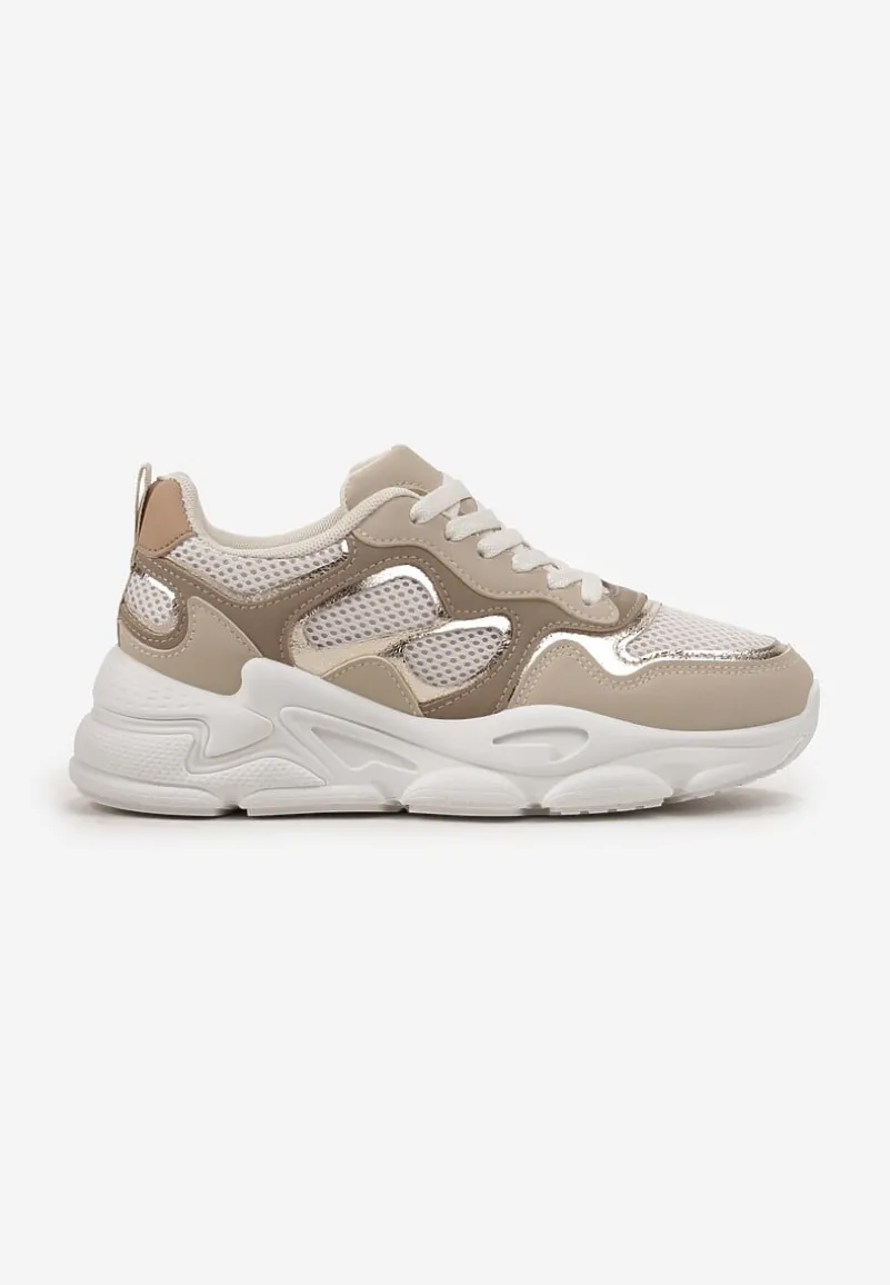 Ciemnobeżowe Sneakersy przed Kostkę na Grubej Podeszwie Lefia