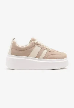 Ciemnobeżowe Sneakersy Typu Kultowe Tenisówki na Platformie Redoreve