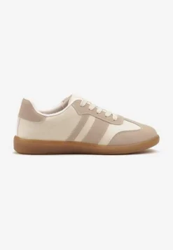 Ciemnobeżowe Sneakersy w Stylu Tenisówek z Paskami Danareth