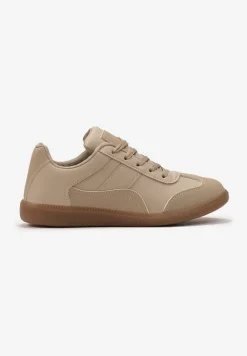 Ciemnobeżowe Sneakersy z Ozdobnymi Przeszyciami przed Kostkę Redala
