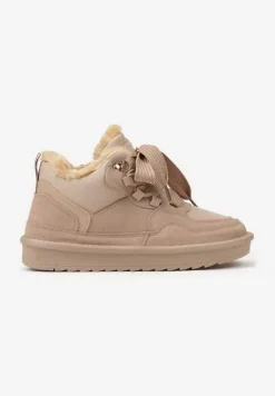 Ciemnobeżowe Zimowe Sneakersy Vices Stylizowane na Śniegowce z Futerkiem Tennira