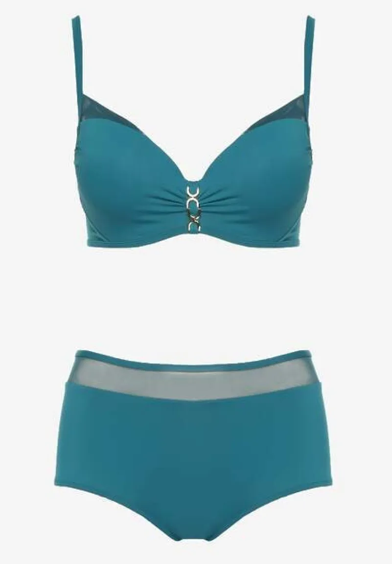 Ciemnozielone Bikini Biustonosz Zdobiony Aplikacją i Majtki Typu Figi Iffirelle