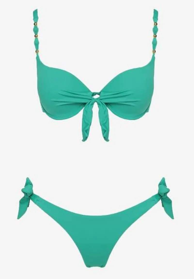 Ciemnozielone Bikini Majtki i Biustonosz z Wiązaniem Sadeenne