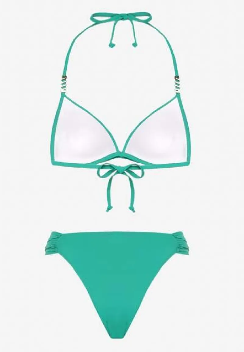 Ciemnozielone Bikini Wiązany Biustonosz Push Up i Majtki Typu Figi Mirisenia