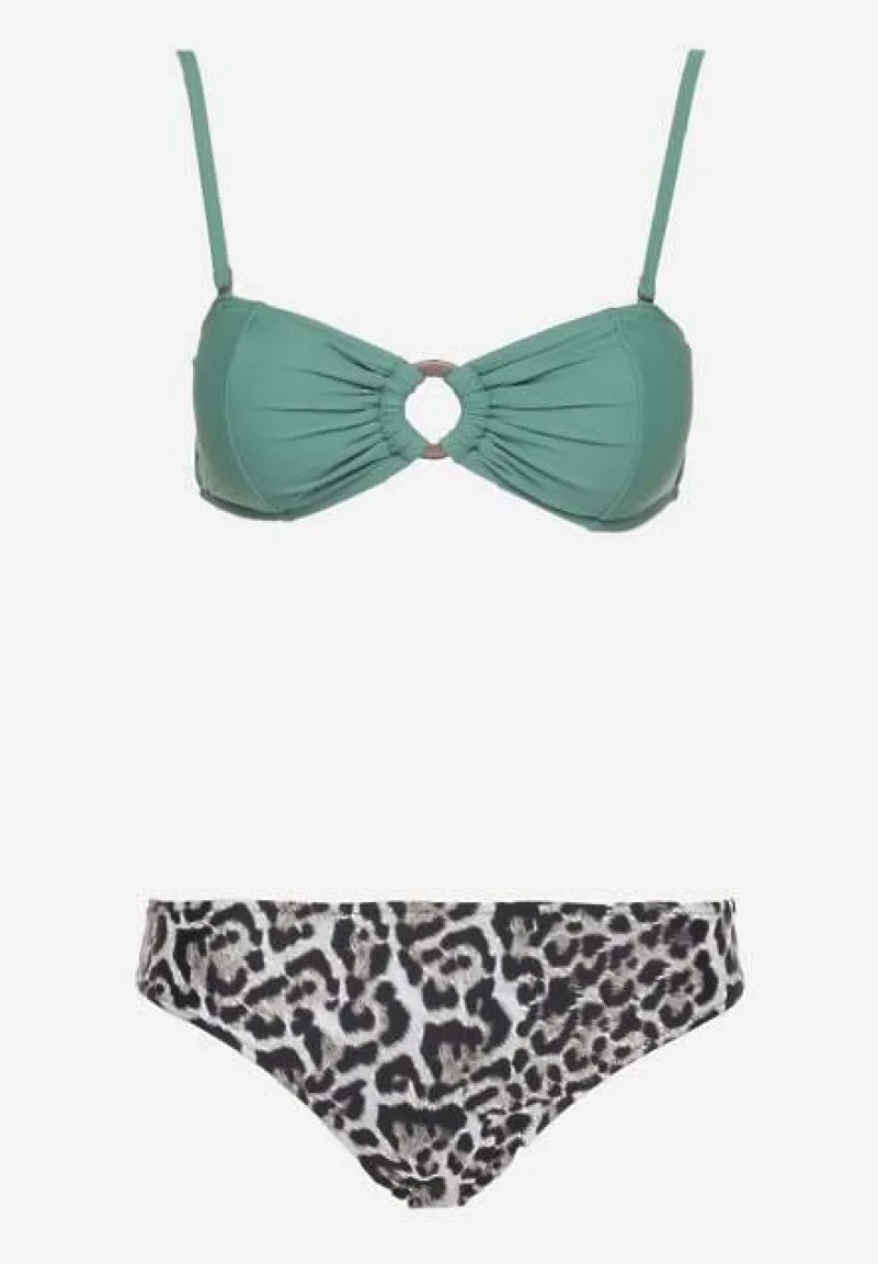 Ciemnozielone Bikini w Panterkę na Cienkich Ramiączkach Naiahes