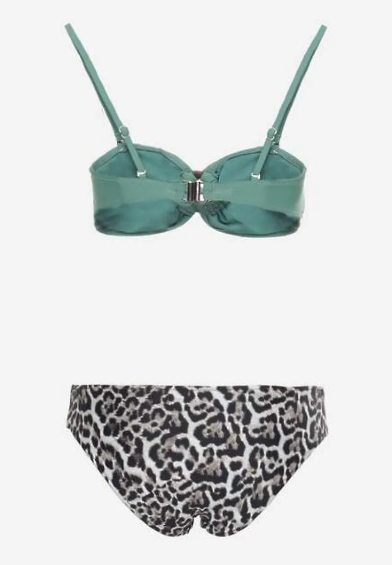 Ciemnozielone Bikini w Panterkę na Cienkich Ramiączkach Naiahes