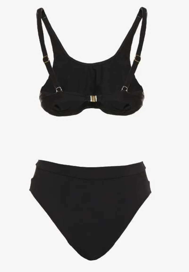 Czarne Bikini Biustonosz i Majtki Typu Figi Zdobione Siateczką Natelina