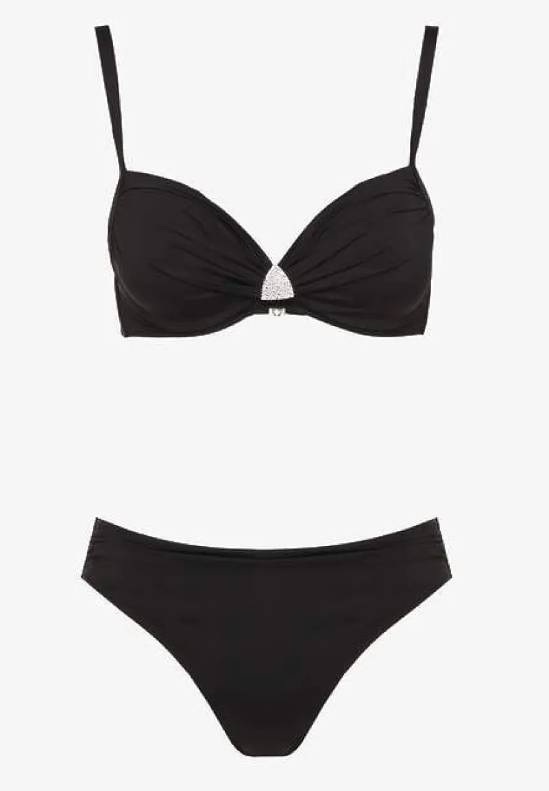 Czarne Bikini Majtki Figi Biustonosz z Trójkątną Aplikacją Natizeria
