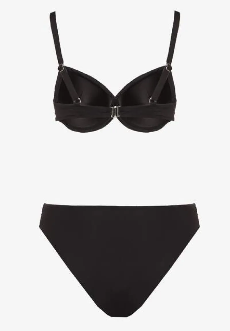 Czarne Bikini Majtki Figi Biustonosz z Trójkątną Aplikacją Natizeria