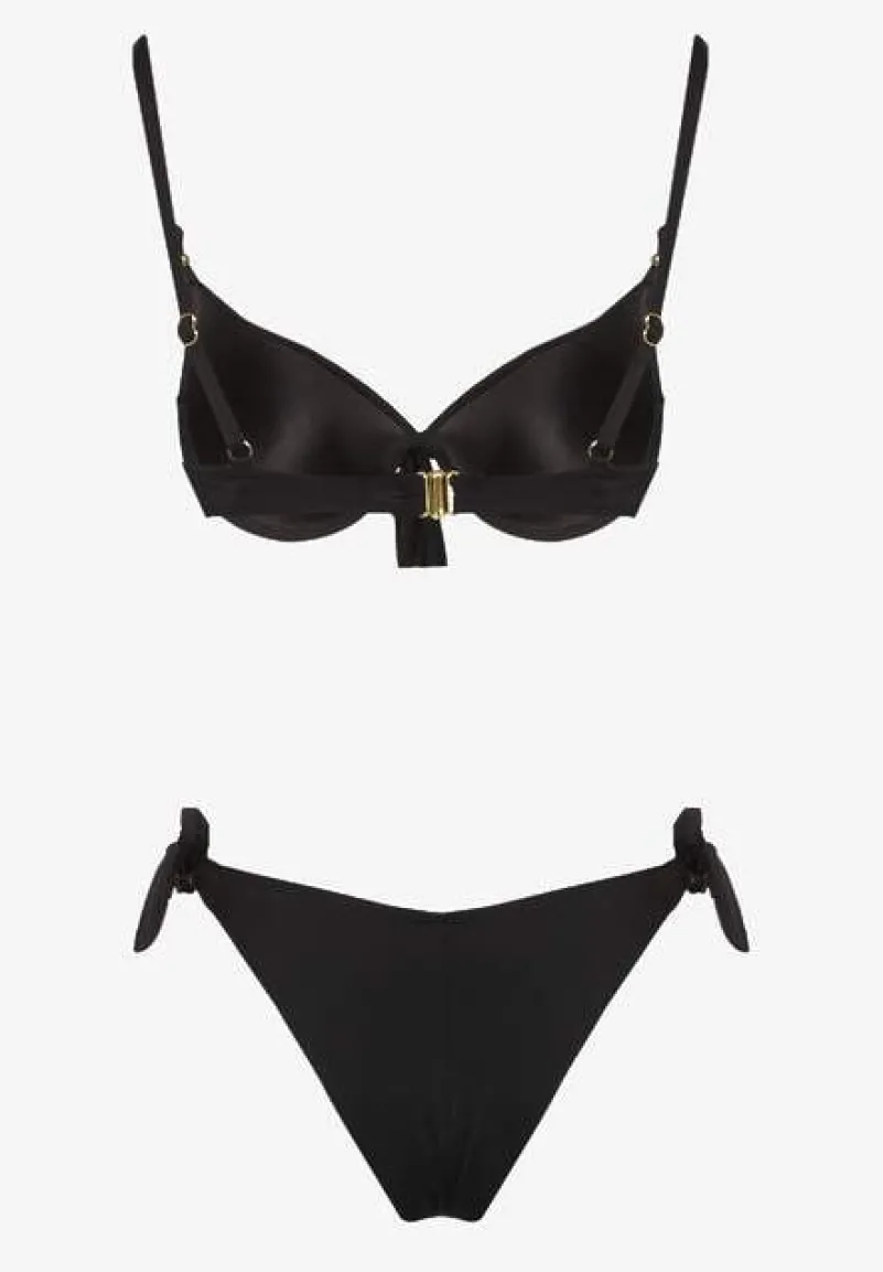 Czarne Bikini Majtki i Biustonosz z Wiązaniem Sadeenne