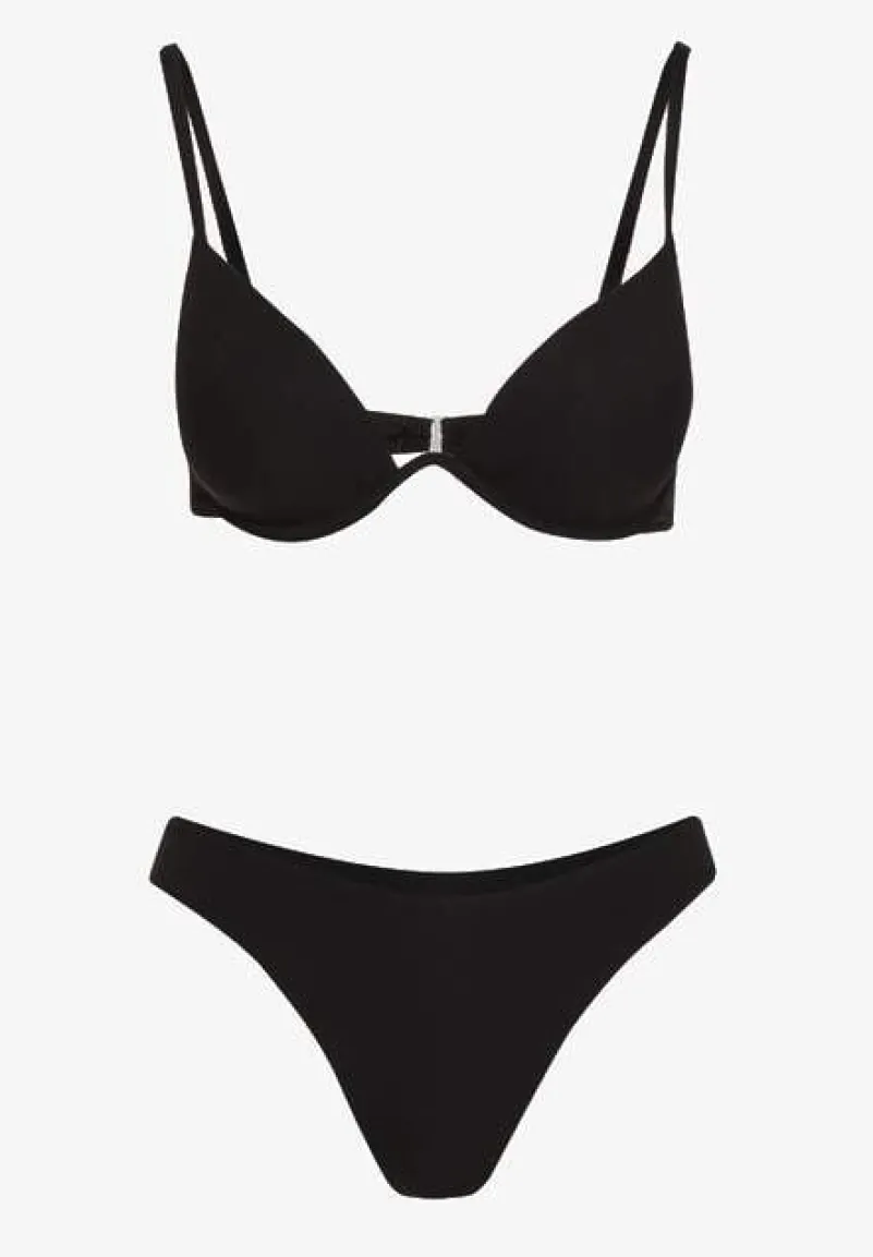 Czarne Bikini Usztywniany Biustonosz z Zapięciem z Tyłu i Majtkami Figami Ermarie