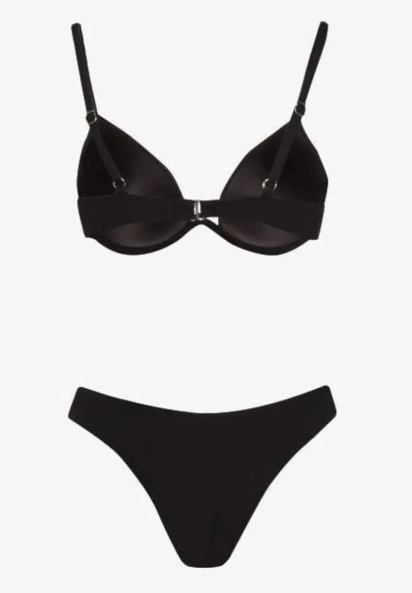 Czarne Bikini Usztywniany Biustonosz z Zapięciem z Tyłu i Majtkami Figami Ermarie