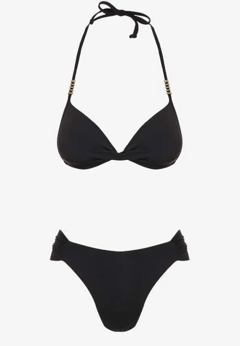 Czarne Bikini Wiązany Biustonosz Push Up i Majtki Typu Figi Mirisenia