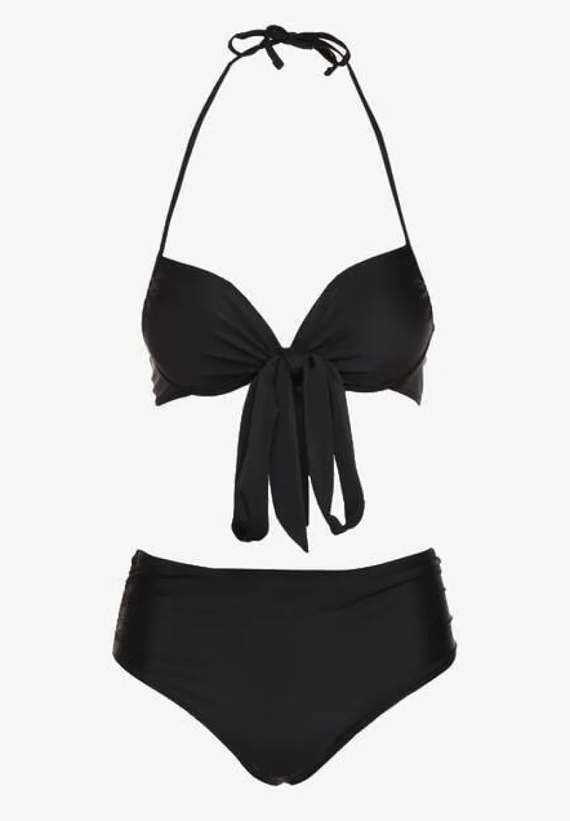 Czarne Bikini Wiązany Biustonosz i Majtki Typu Figi Fevarelia