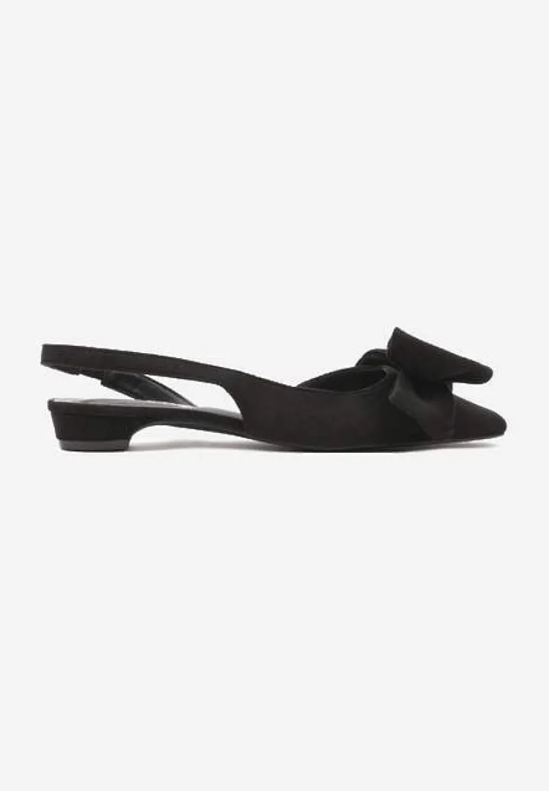 Czarne Sandały na Płaskiej Podeszwie Slingback z Kokardą Leavindra