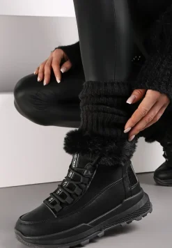 Czarne Traperki Sportowe z Futerkiem Sanevi