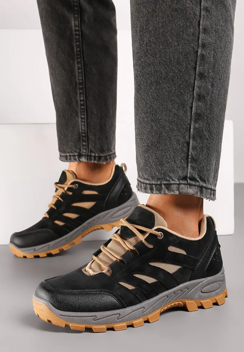 Czarne Trekkingowe Buty Sportowe Sneakersy z Kontrastowymi Przeszyciami Zailese