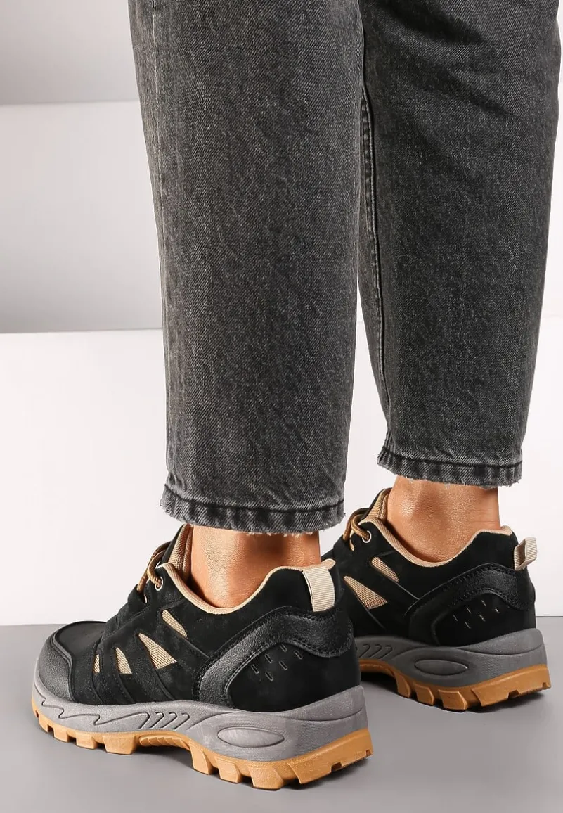 Czarne Trekkingowe Buty Sportowe Sneakersy z Kontrastowymi Przeszyciami Zailese