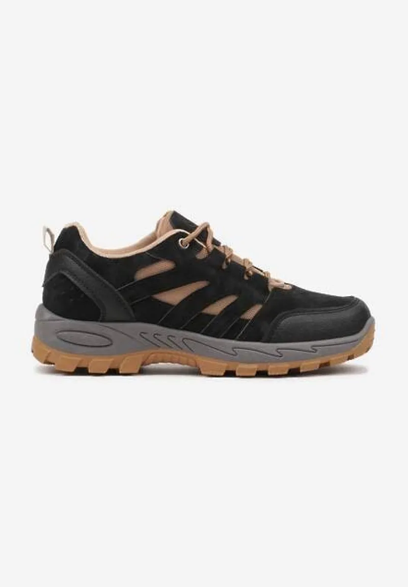 Czarne Trekkingowe Buty Sportowe Sneakersy z Kontrastowymi Przeszyciami Zailese
