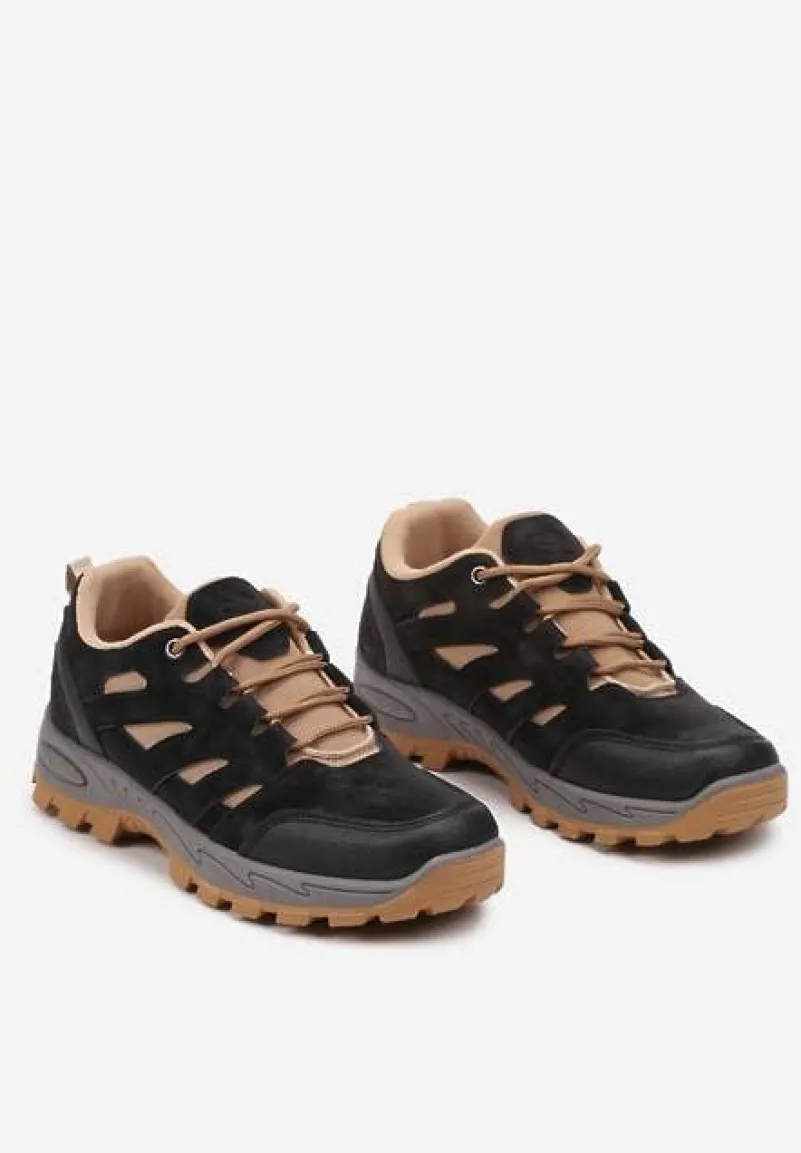 Czarne Trekkingowe Buty Sportowe Sneakersy z Kontrastowymi Przeszyciami Zailese