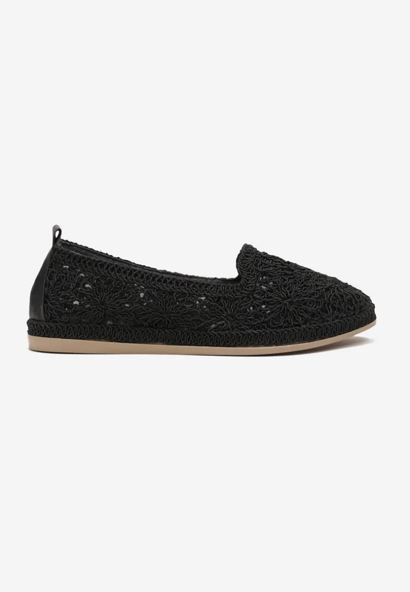 Czarne Wsuwane Espadryle z Plecioną Cholewką przed Kostkę Hensla