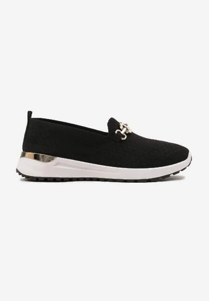 Czarne Wsuwane Półbuty w Stylu Tenisówek Ozdobione Klamrą Wiatalia