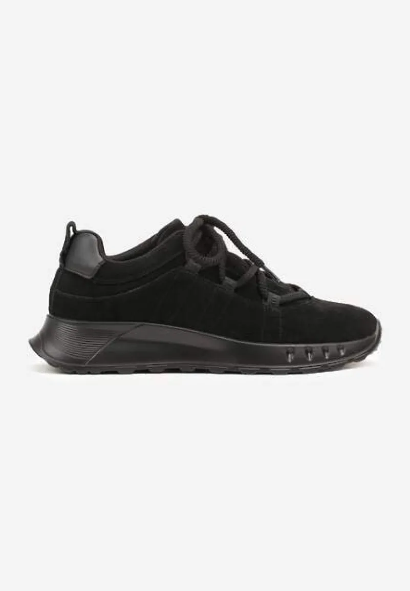 Czarne Zamszowe Sneakersy z Wkładką ze Skóry Naturalnej Dolavienne