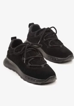 Czarne Zamszowe Sneakersy z Wkładką ze Skóry Naturalnej Dolavienne
