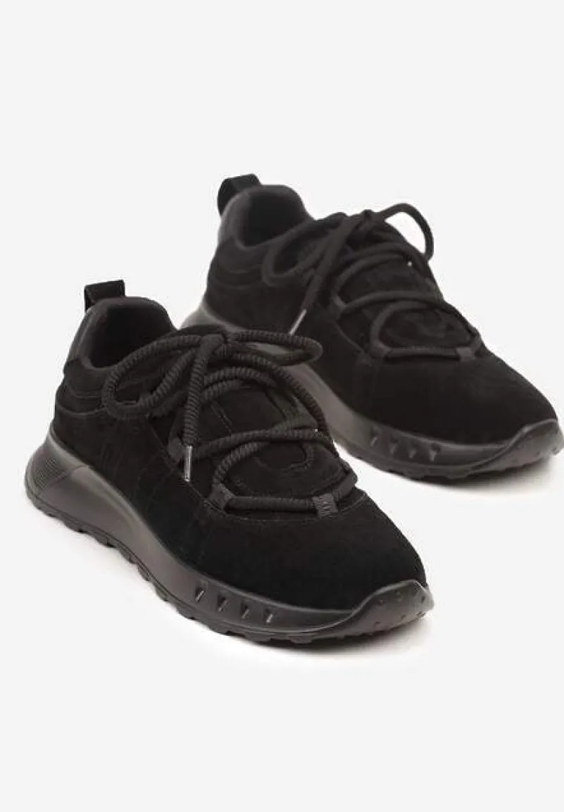 Czarne Zamszowe Sneakersy z Wkładką ze Skóry Naturalnej Dolavienne