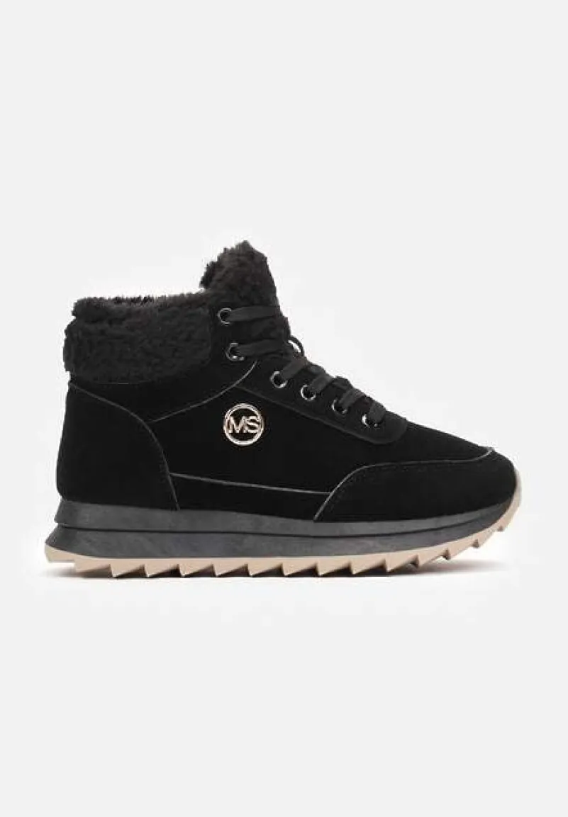 Czarne Zimowe Sneakersy ze Sztucznym Futerkiem Turelia