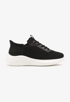 Czarno-Białe Buty Sportowe Sneakersy z Siateczki na Podeszwie z Tłoczeniami Kortebia