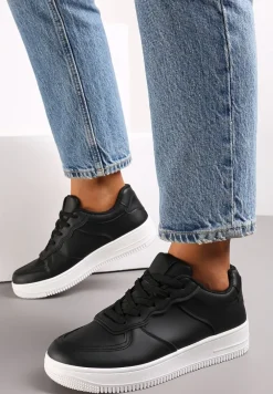 Czarno-Białe Sneakersy Sznurowane na Grubej Podeszwie Taleith