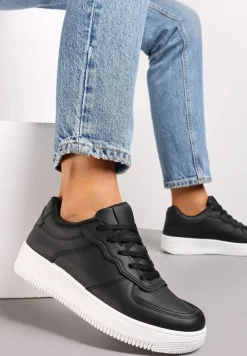 Czarno-Białe Sneakersy Sznurowane na Grubej Podeszwie Taleith