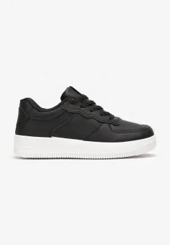 Czarno-Białe Sneakersy Sznurowane na Grubej Podeszwie Taleith