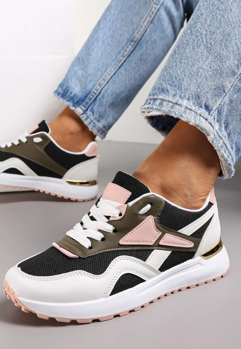 Czarno-Białe Sznurowane Sneakersy na Płaskiej Podeszwie Salisa