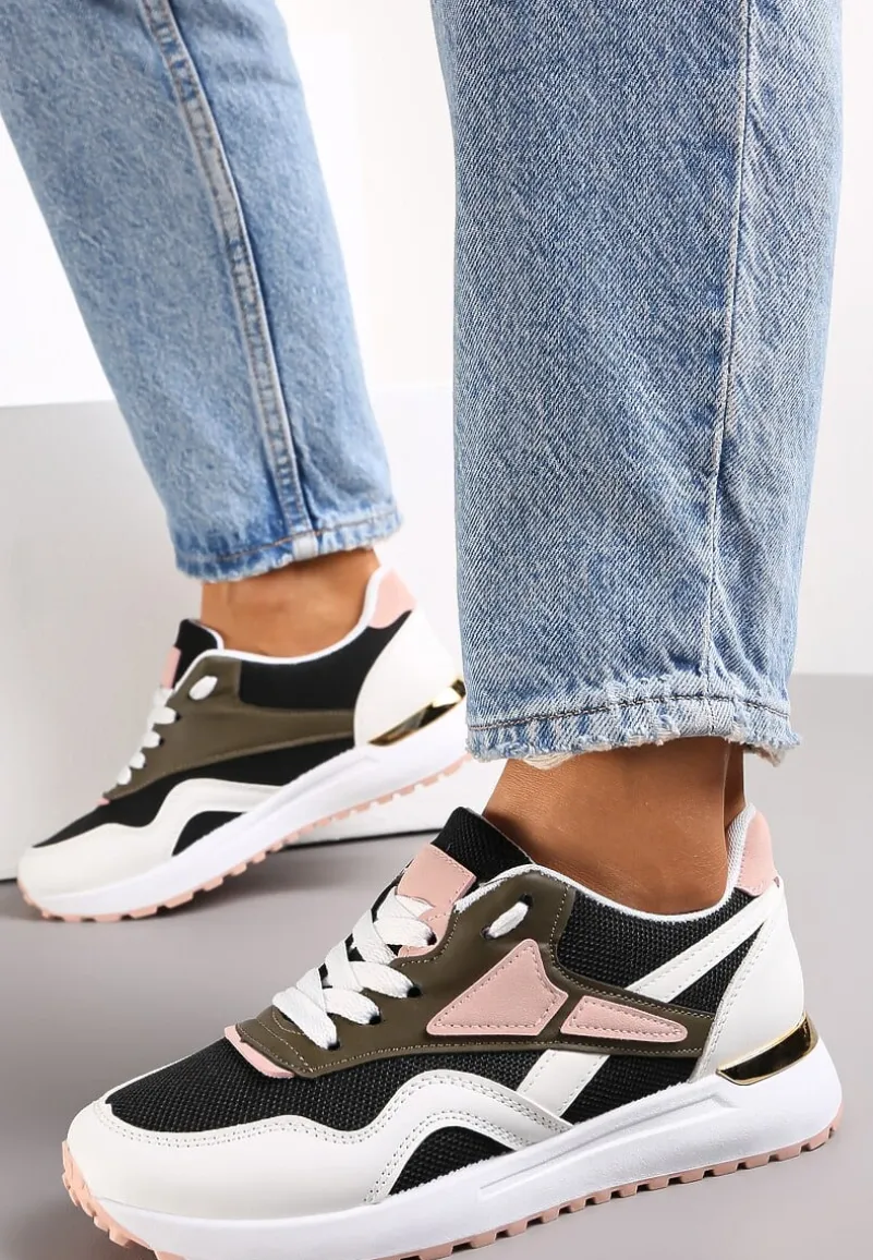 Czarno-Białe Sznurowane Sneakersy na Płaskiej Podeszwie Salisa