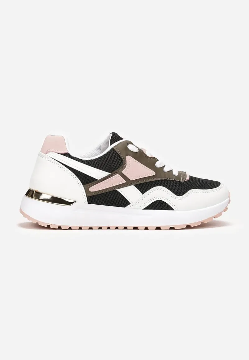 Czarno-Białe Sznurowane Sneakersy na Płaskiej Podeszwie Salisa
