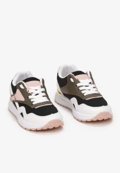 Czarno-Białe Sznurowane Sneakersy na Płaskiej Podeszwie Salisa