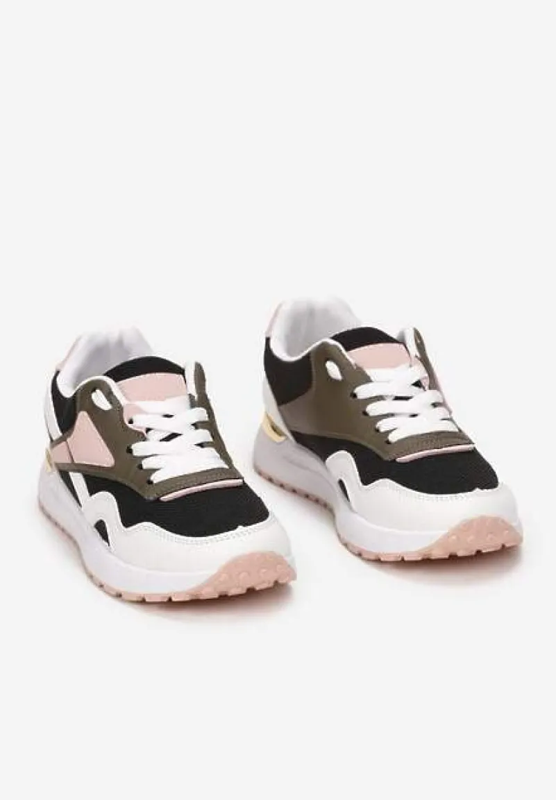 Czarno-Białe Sznurowane Sneakersy na Płaskiej Podeszwie Salisa