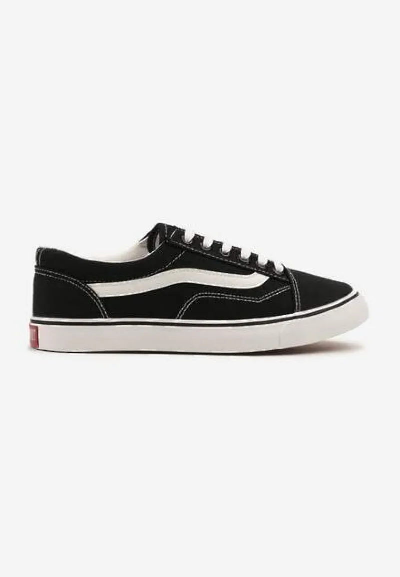 Czarno-Białe Tenisówki Trampki z Niską Cholewką Ozdobione Geometrycznym Wzorem Wioressa