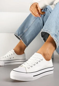 Czarno-Białe Trampki Basic z Cholewką przed Kostkę na Niskiej Platformie Senadra