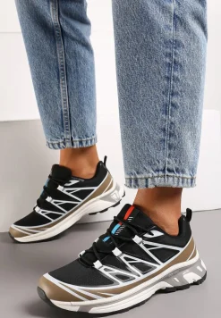 Czarno-Brązowe Sneakersy z Ozdobnymi Wstawkami i Ściąganą Gumką Aineri