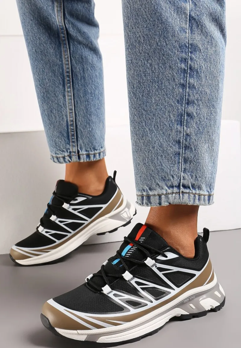 Czarno-Brązowe Sneakersy z Ozdobnymi Wstawkami i Ściąganą Gumką Aineri