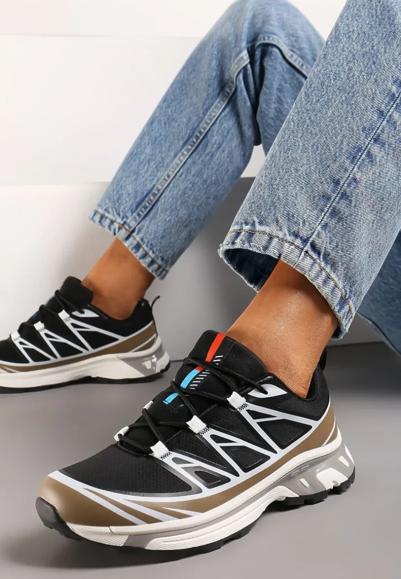 Czarno-Brązowe Sneakersy z Ozdobnymi Wstawkami i Ściąganą Gumką Aineri