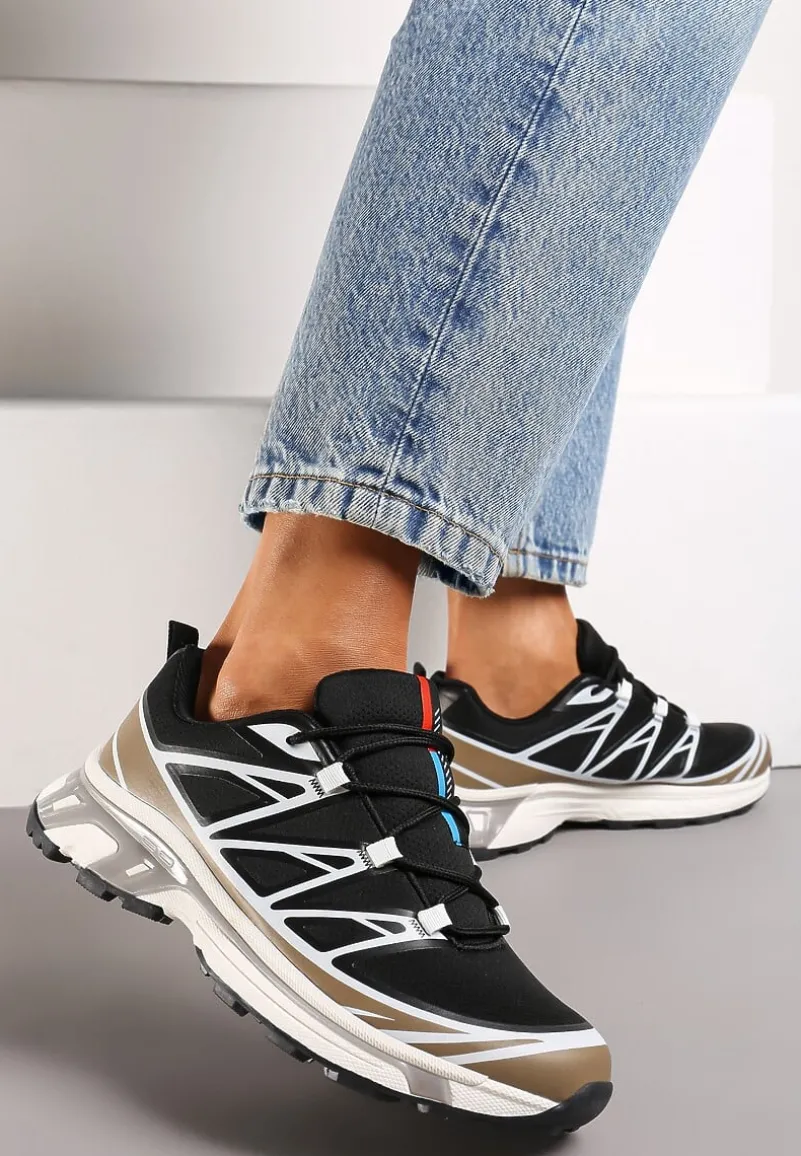 Czarno-Brązowe Sneakersy z Ozdobnymi Wstawkami i Ściąganą Gumką Aineri