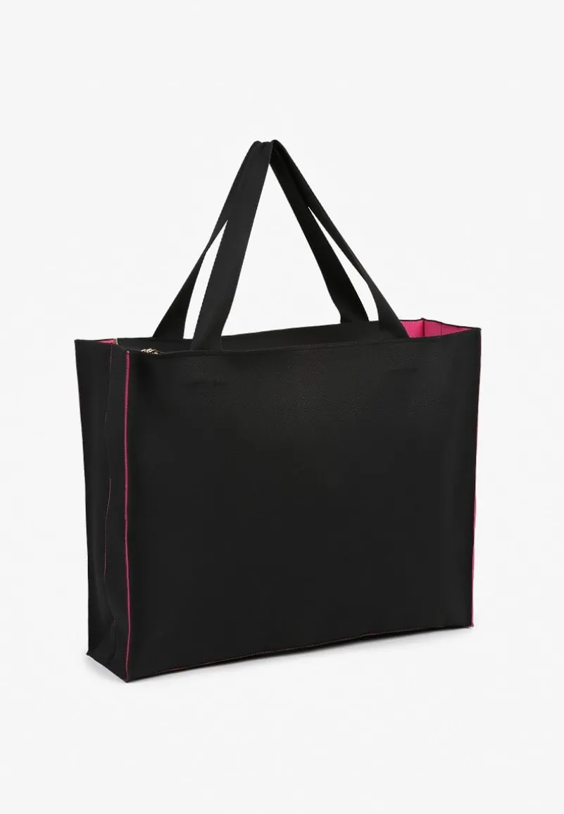 Czarno-Fuksjowa Torebka o Modelu Shopper z Suwakiem i Napisem Salisella