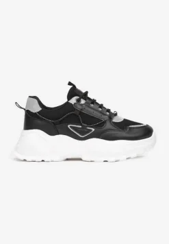 Czarno-Szare Sneakersy na Tłoczonej Podeszwie Zdobione Sznurkiem Wokół Pellesti
