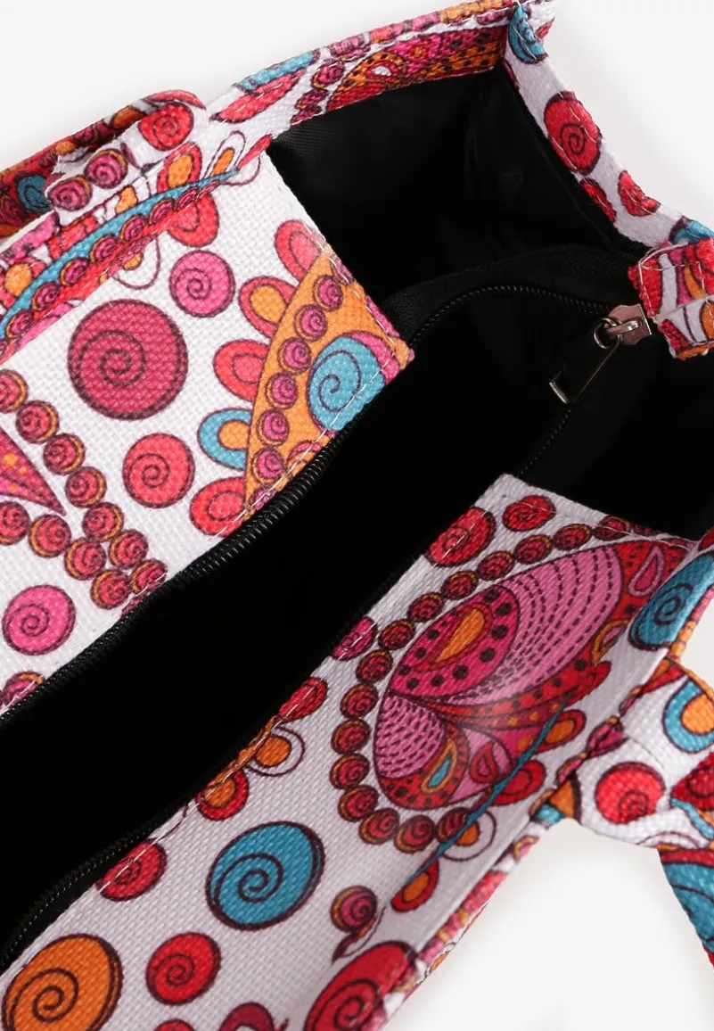Czerwona Torebka Shopperka z Napisem i Wzorem Paisley Davirna